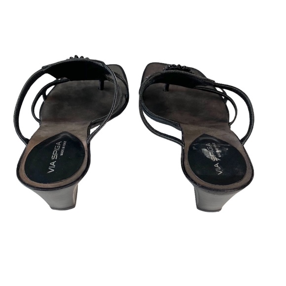 Via Spiga 𑁍 Beaded Metallic Flower Leather Sandals 𑁍 Black + Bronze Beads 𑁍 8 - Picture 7 of 15